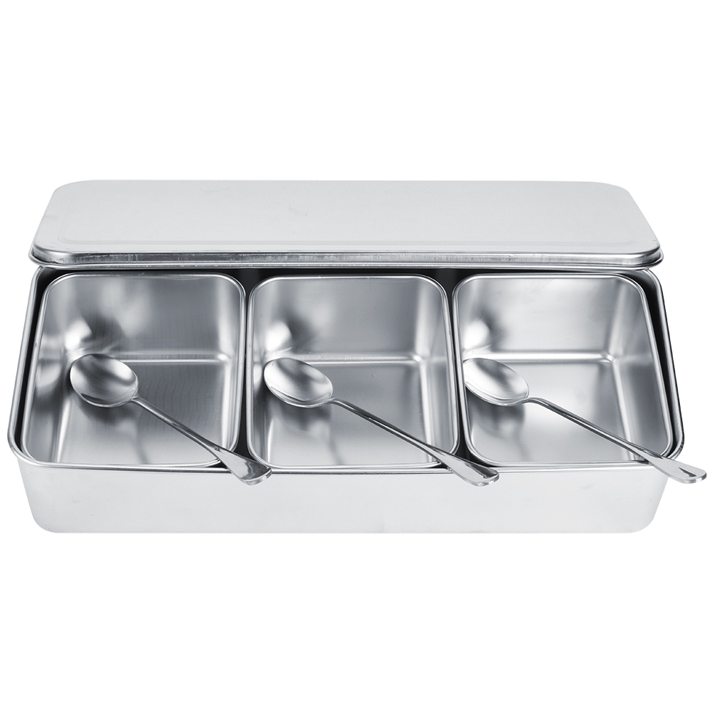 Commercial Kitchen Utensils - 가정용 3칸 스테인리스 양념통 세트 (스푼,