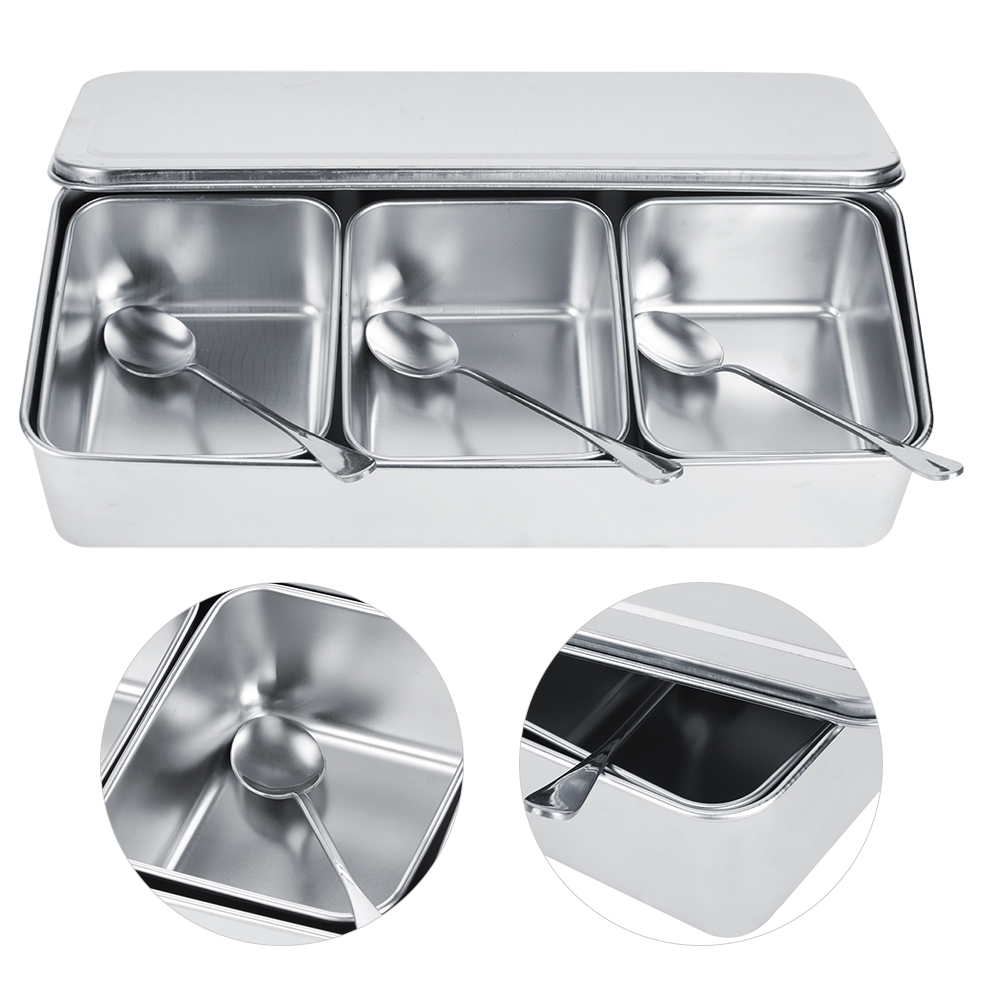 가정용 3칸 스테인리스 양념통 세트 (스푼, 뚜껑 포함 - Commercial Kitchen Utensils 리뷰 및 가격