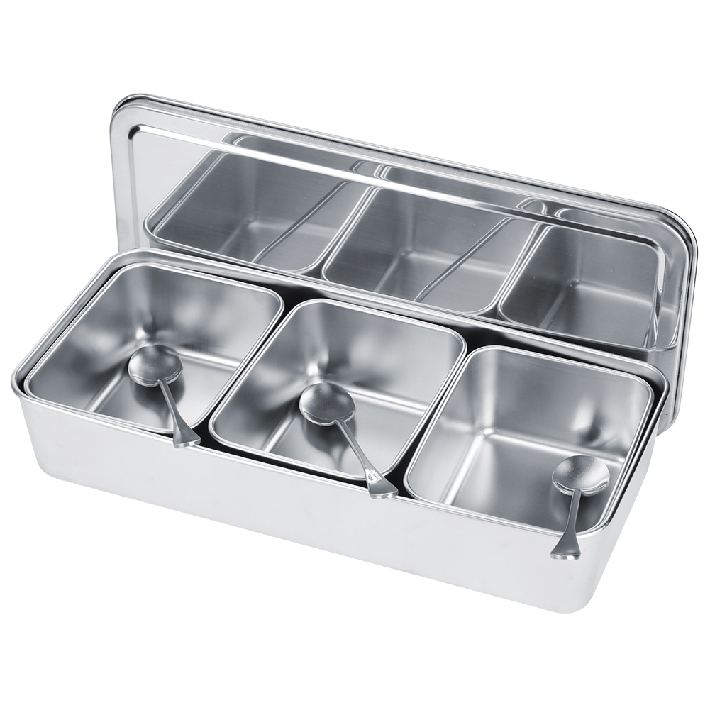 가정용 3칸 스테인리스 양념통 세트 (스푼, 뚜껑 포함 - Commercial Kitchen Utensils 리뷰 및 가격